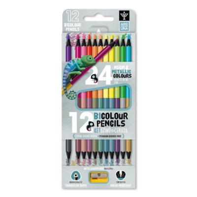 Ars Una 12/24 neon-metál bicolor, háromszögletű színes ceruzakészlet, hegyezővel