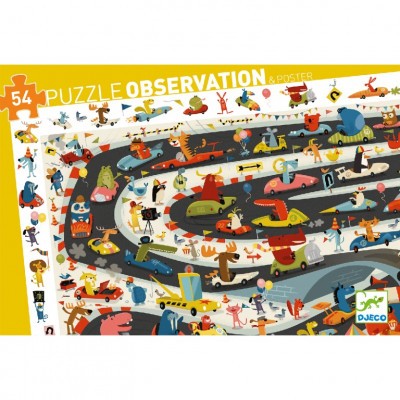 Megfigyeltető puzzle - Állati autóverseny, 54 db-os - Car rally